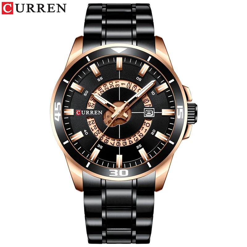 Rose Black CURREN Роскошные брендовые большие спортивные кварцевые часы для мужчин с автоматическим хронографом и датой, модные мужские наручные часы из нержавеющей стали - Цвет: Rose Black