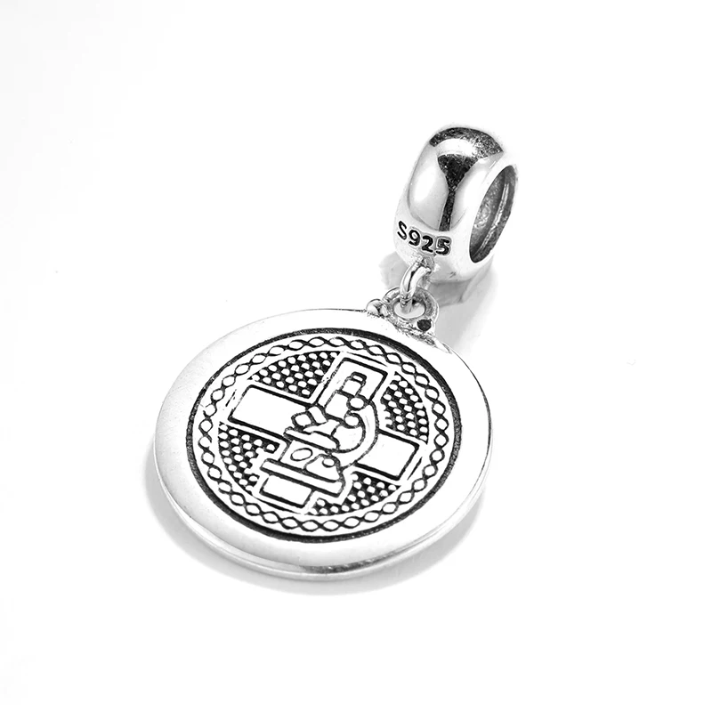 Новый 925 пробы Серебряный биолог микроскоп бусины Подвески подходят