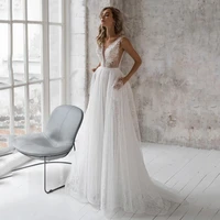charming white wedding dress v neck floor length lace floral backless sleeveless a line wedding party de fiesta robe de soiree