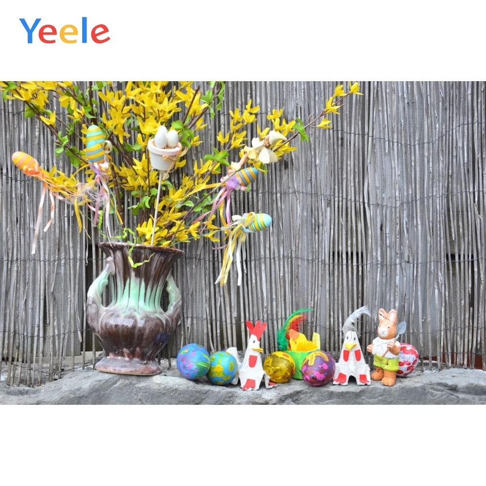 

Yeele Spring Easter Style Backdrops for Photography Backgrounds Fence Colorful Eggs Flowers Photophone Vinyl Studio Studio Props