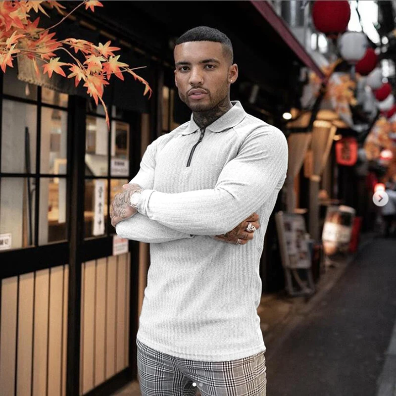 Трикотажная рубашка поло из Для мужчин Бодибилдинг Фитнес футболки свитер с