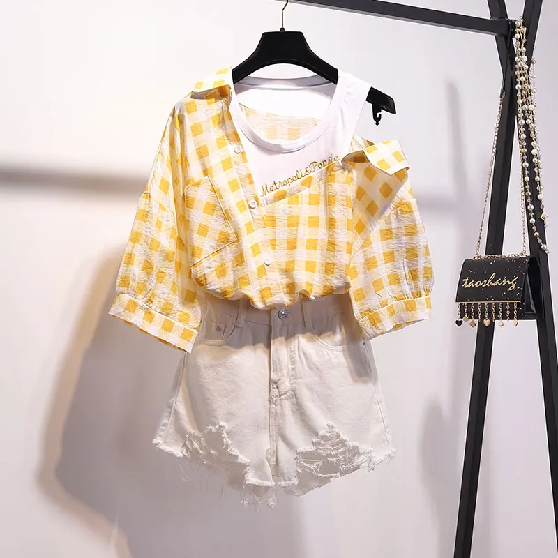 Блузка с коротким рукавом в Корейском стиле цветные женские клетчатые рубашки