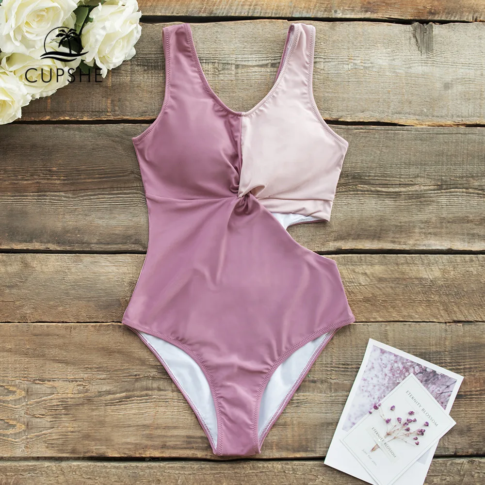 CUPSHE сиреневый скрученный Цельный купальник с вырезами сексуальный женский