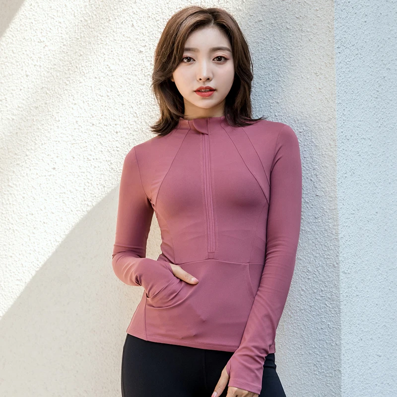 

Women Sports Running Long-sleeved Standing-collar Zipper Gymnasium Fast-drying Blouse Women's Breathing Yoga Short-style Coat