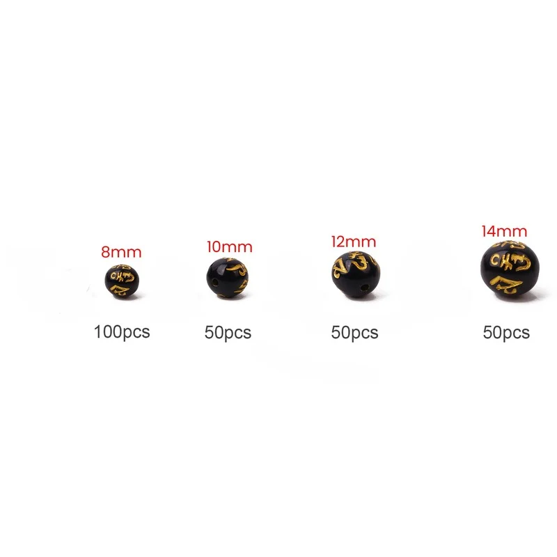 50/100 шт. зернистые бусины черного и золотого цвета с резьбой золотой дракон