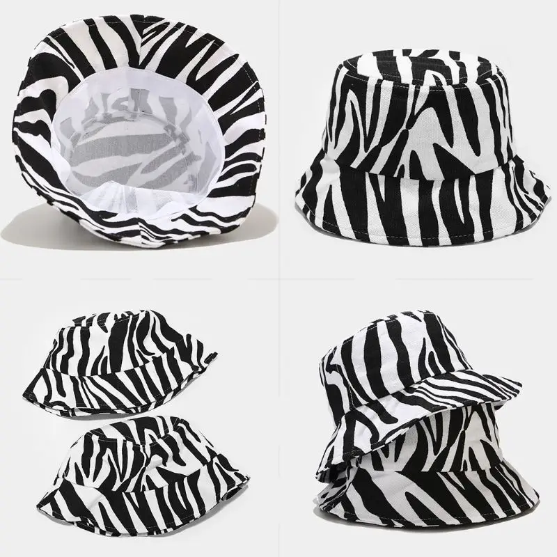 

Unisex Black White Zebra Stripes Bucket Hat Harajuku Sunscreen Fisherman Cap Y1AC