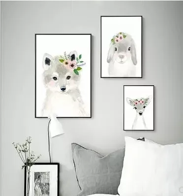 Скандинавская Акварельная пушистая лиса Медведь Кролик Лось настенная Картина