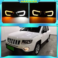1pair for jeep compass 2011 2016 led drl daytime running light daylight yellow turn signal lamp car styling lights