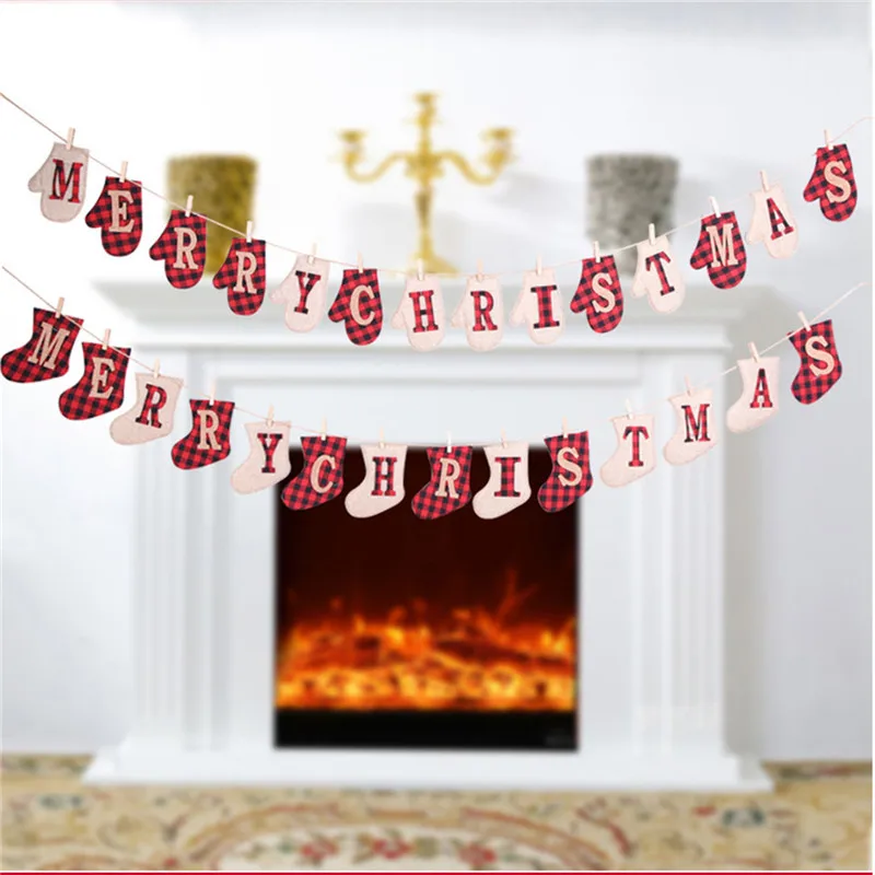 Рождественские украшения перчатки носки тянущиеся флажки сделай сам окно камин