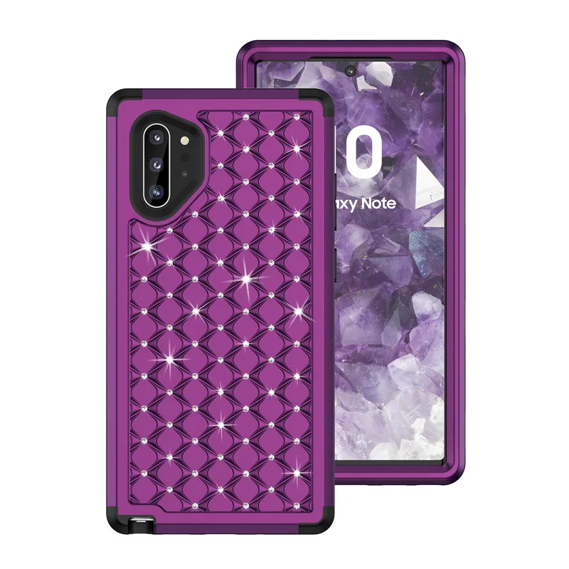T4 Purple Black Роскошный Блестящий Алмазный чехол для телефона samsung Galaxy Note 10 Plus S10 S9 Plus Броня гибридная 3 в 1 противоударный жесткий чехол - Цвет: T4 Purple Black