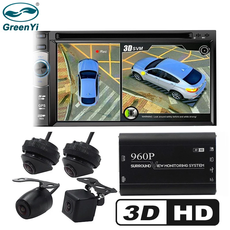 Система наблюдения GreenYi 3D для автомобиля система за видом от птицы 4 камеры DVR HD 960P