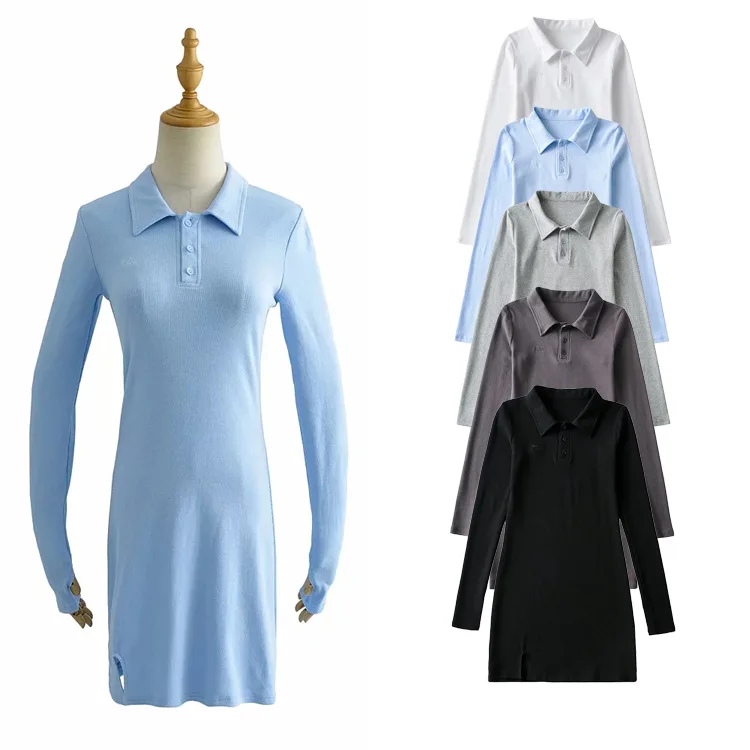 

Za 2021 women Lapel Long Sleeve Letter Embroidered Dress Early Autumn Women's Slim Hip Skirt