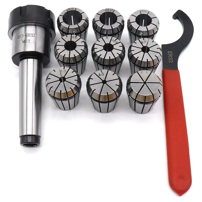9Pcs Er32 Spring Collets Set 2/4/6/8/10/12/16/18/20Mm + 1Pcs Mt3 M12 Collet Chuck Morse Taper Holder Power Tool | Инструменты