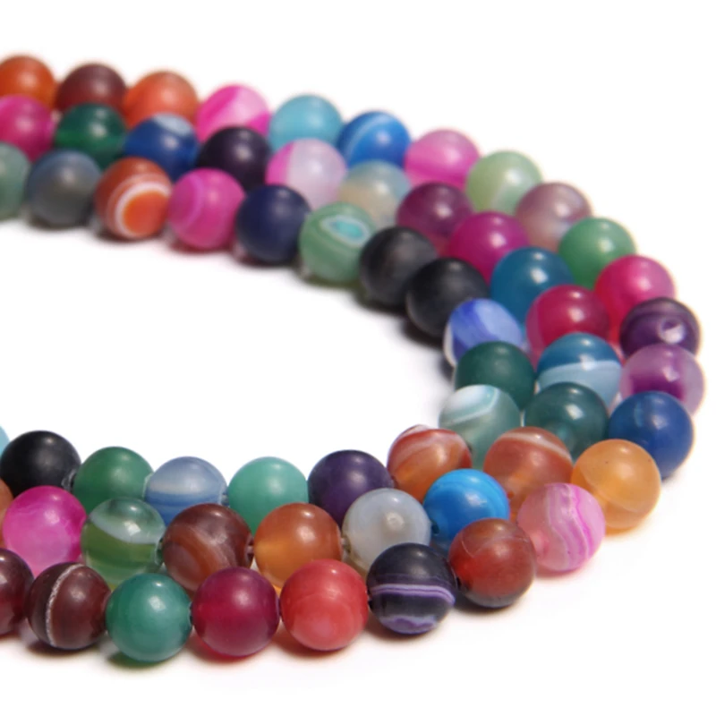 Бусы из камня Агата матовые натуральные радужные бусы с цветными полосками агата