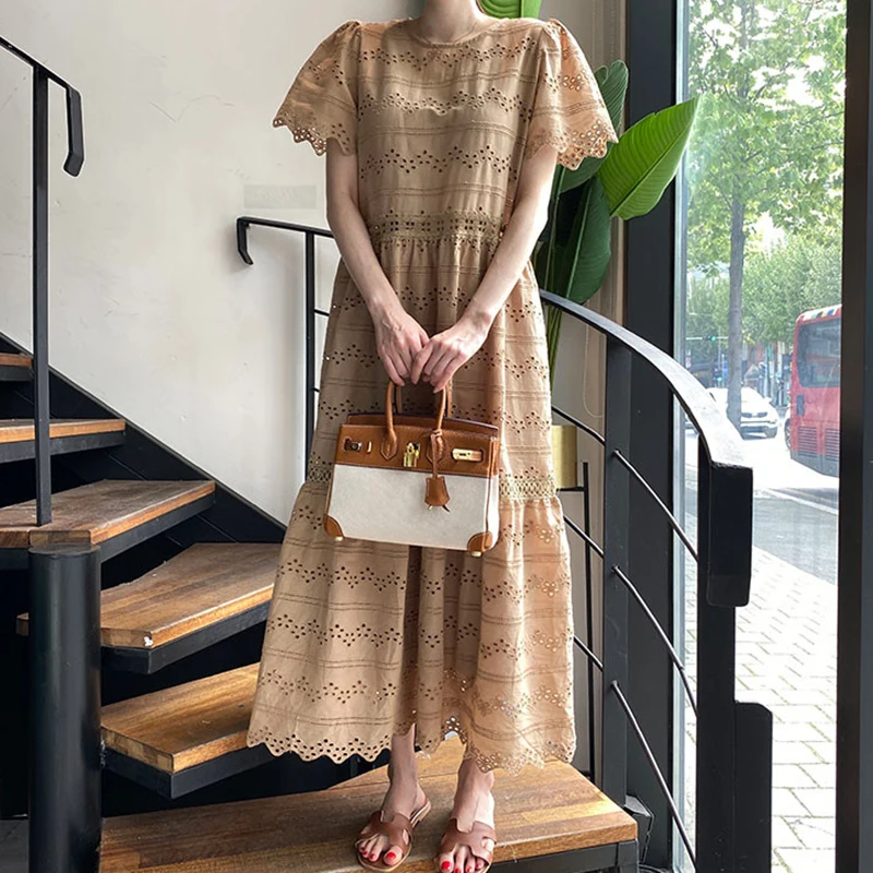 Женское длинное платье с широким подолом [EWQ] черное Свободное пышными рукавами и