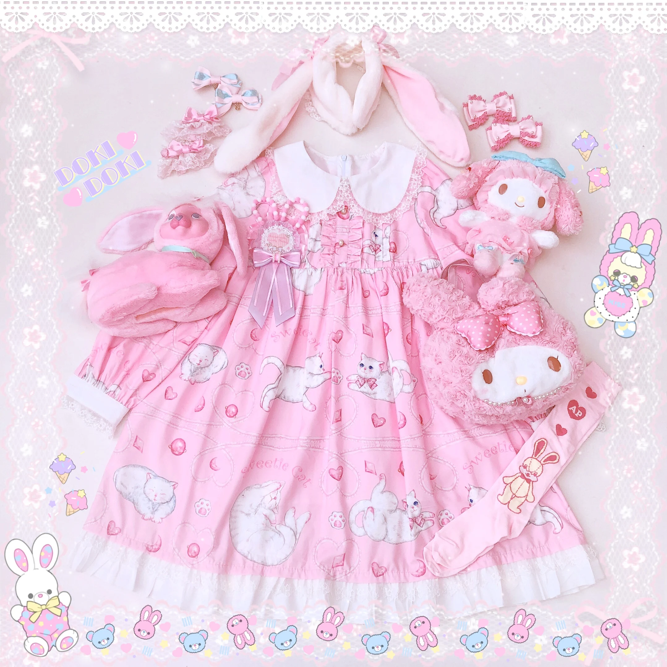 

Sweetheart lolita Japanese Lolita Cute Sweet Cute Cat Fun Long Sleeve OP Dress kawaii girl gothic lolita op loli cosplay girl