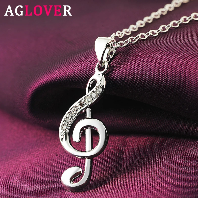 

AGLOVER AAA Zircon 18 Inches 925 Sterling Silver Music Note Pendant Necklace For Women Fashion Charm Jewelry Party Birthday Gift