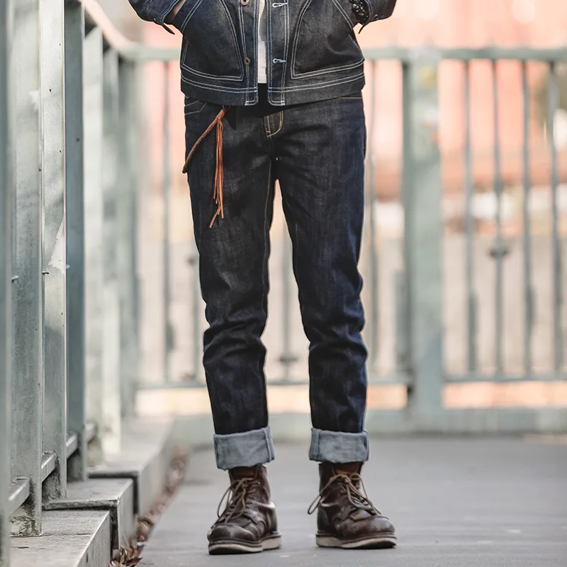 Toolkit Vintage Wide Leg Denim Pants Amekaji American Retro Heavy Weight Straight Spring Black Oversize Workwear Jeans Man