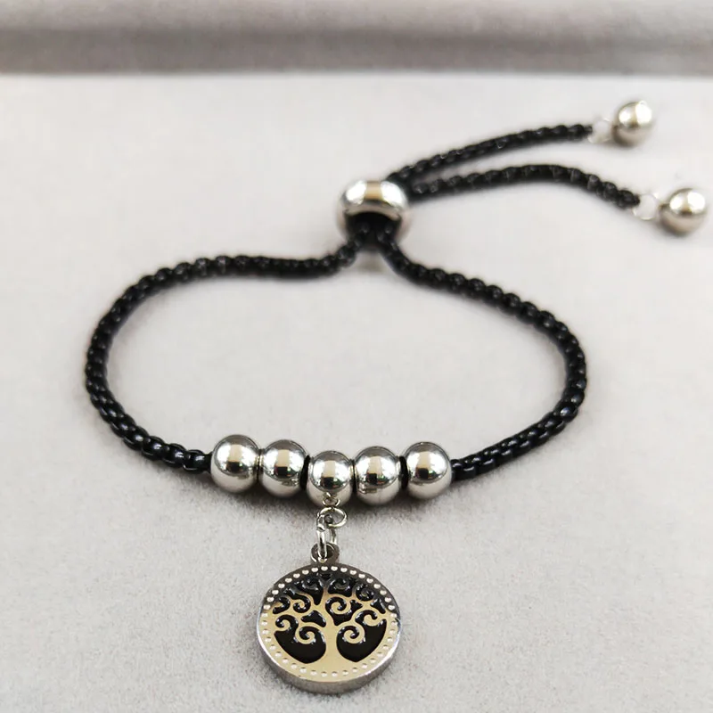 2021 модный браслет цепочка из нержавеющей стали с деревом жизни для женщин черные