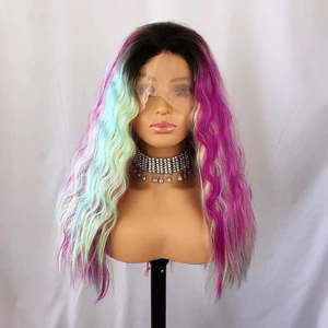 Lace Front Wig Natural Wave Rainbow Color Long Wigs Glueless Heat Resistant Fiber Hair Synthetic Lace Front Wigs for Women