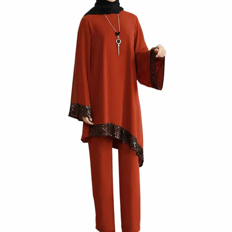 

Womens Long Sleeve Irregular Abaya Jilbab Islamic Muslim Cocktail Tops + Pants