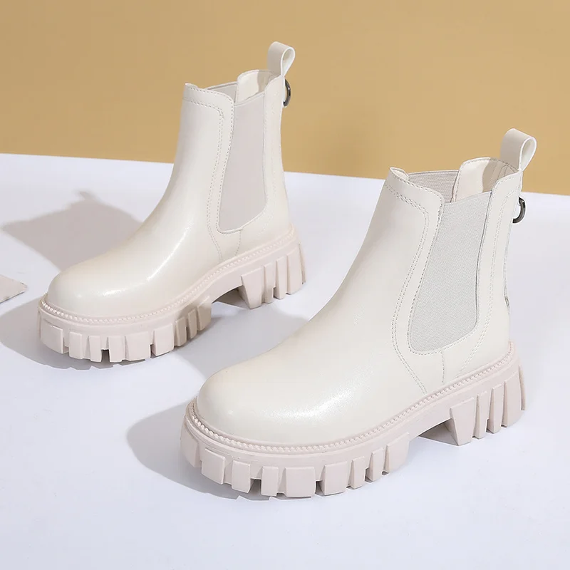 

Luxury White Chelsea Boots Women 2021 Fashion Chunky Short Boots Black Platform Ankle Boots For Women Punk Gothic Shoes Designer