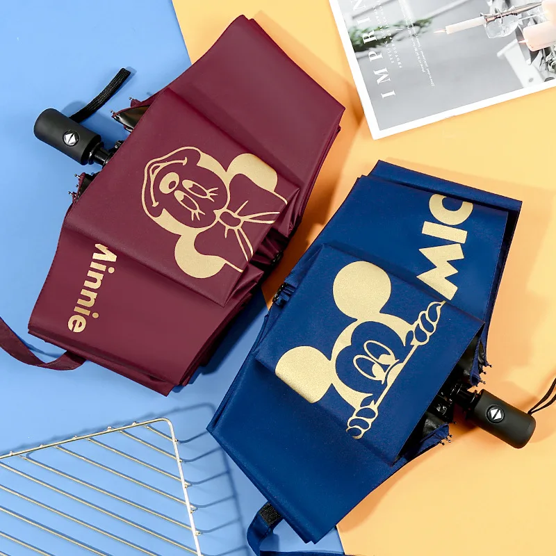 

Двухслойный ветрозащитный женский автоматический зонт Disney с Микки Маусом, женский и мужской зонт тройного сложения, деловой зонтик с защит...