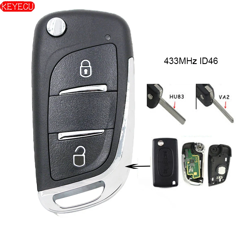 Стильный складной дистанционный ключ KEYECU CE0523 DS с двумя кнопками 433 МГц чип ID46 для