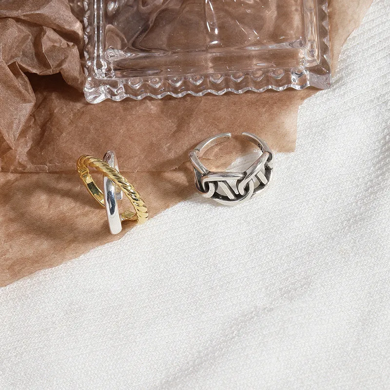 

QMCOCO 925 Sterling Silver Fashion Cross Geometric Rings For Men Women Vintage Adjustable Couple Ring Valentine's Gift