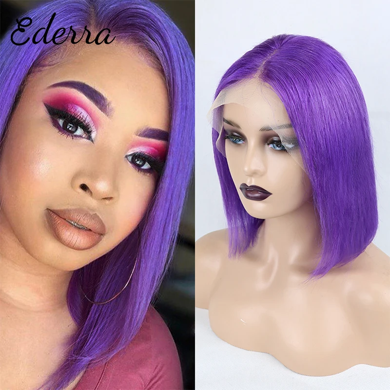 Purple Bob Lace Front Human Hair Wigs 13X4 Colored Short Bob Lace Frontal Wig Closure Wig For Black Women Straight  150%