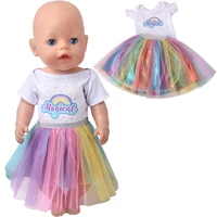 43 cm boy american dolls clothes 2pcsset rainbow print jumpsuit shiny length skirt born baby toy accessories 18 inch girls f905
