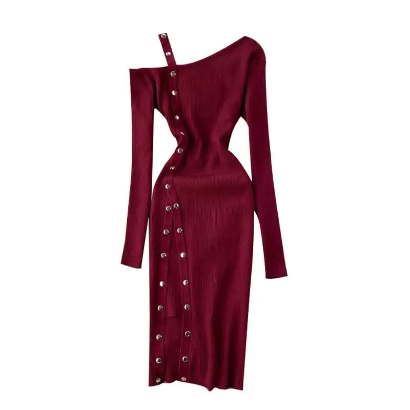 

Women's asymmetrical strapless dress, sexy clothing, corset, open, elegant, bare-shouldered, elastic knitting, autumn and winter