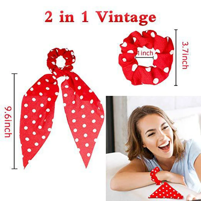 New Fashion Sweet Scrunchie Women Ribbon Elastic Hair Bands Print Dots Bow Scarf Hair Rubber Ropes Girls Hair Accessories