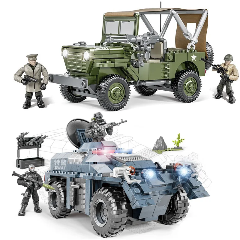 

Военный Спецназ логистическая поддержка грузовик Jeeped модель автомобиля строительные блоки наполовину трек бронированные фигурки кубики ...