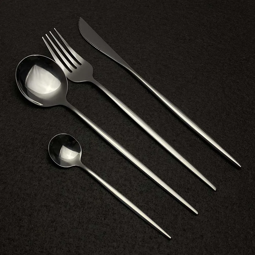 

Black Dinnerware Cutlery Set 40pcs Dinner Knife Fork Spoon Set 18/10 Stainless Steel Rainbow Western Kitchen Tableware Set