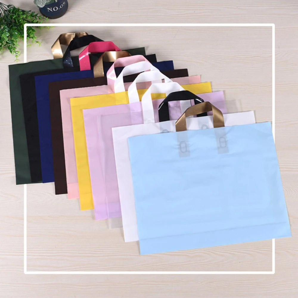 

5Pcs Plastic Merchandise Bags with Handles Retail Clothing Shopping Bags Reusable Grocery Bags Boutique Gift Bags Take Out Bags