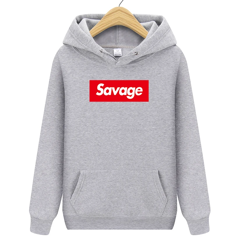 Осенне-зимняя Модная брендовая толстовка с капюшоном с надписью Savage Mans уличные мужские толстовки-худи хип-хоп спортивные костюмы мужские толстовки - Цвет: Серый