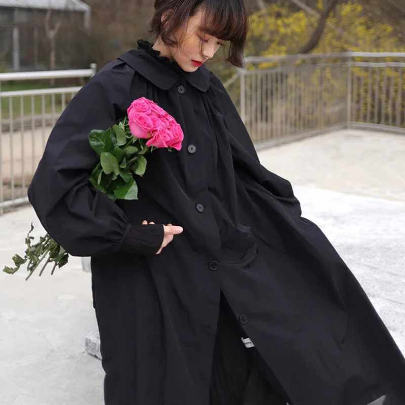 LANMREM 2019 осень и зима новая мода сплошной цвет однобортная кукла воротник фонарь