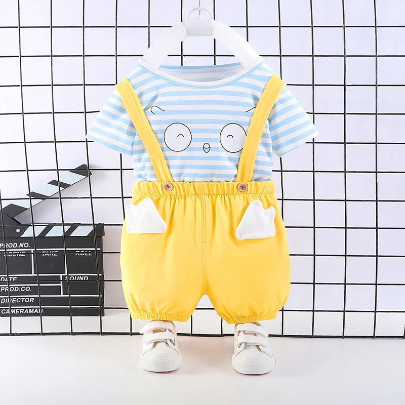 

2021 Summer New Cartoon Children's Short-sleeve Shirt Overalls Two-piece Baby Clothes Girls Suit Boys Casual Clothing 0-3 Years