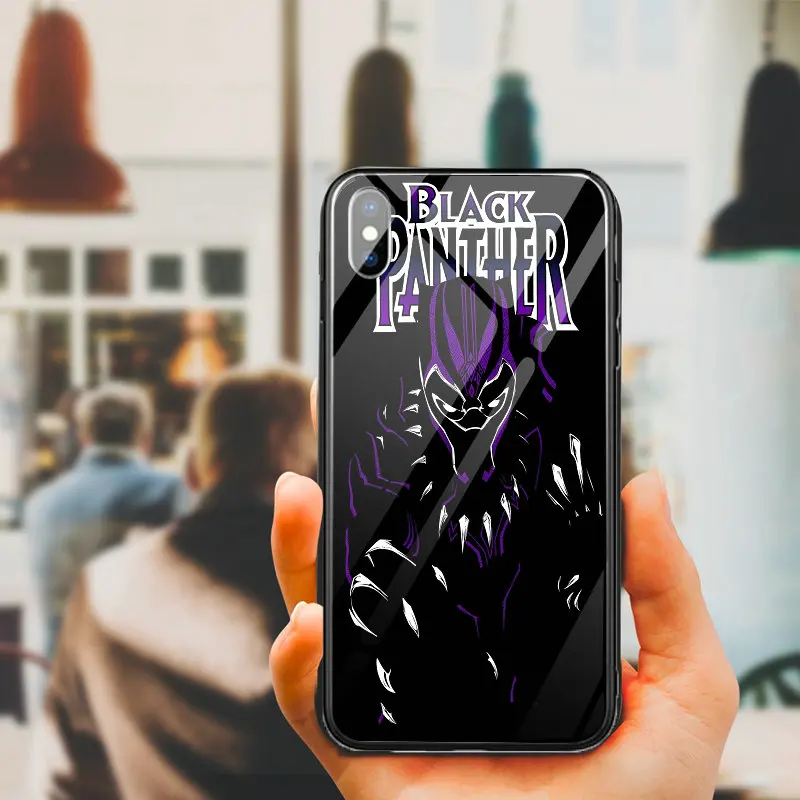 Милые чехлы для телефонов из закаленного стекла Wakanda Black Panther iPhone 10 X XR XS 11 Pro Max 7 6 5 5S