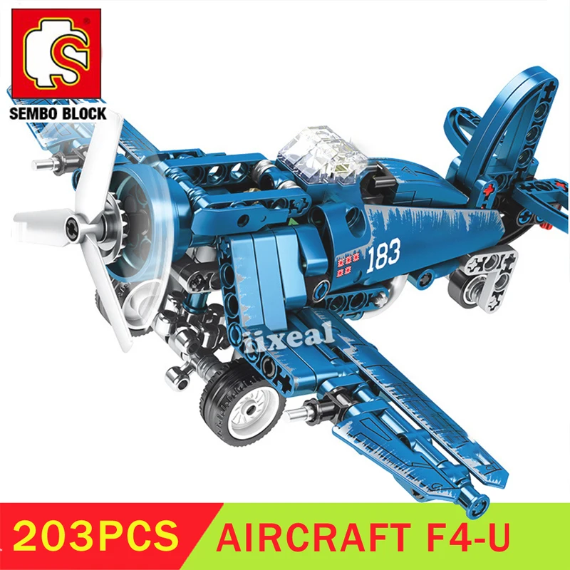 SEMBO BLOCK Military Building Block WW2 Fighter Pilot Figures Bricks Aircraft F4-U Toys Helicopter Airplane Model 203pcs | Игрушки и