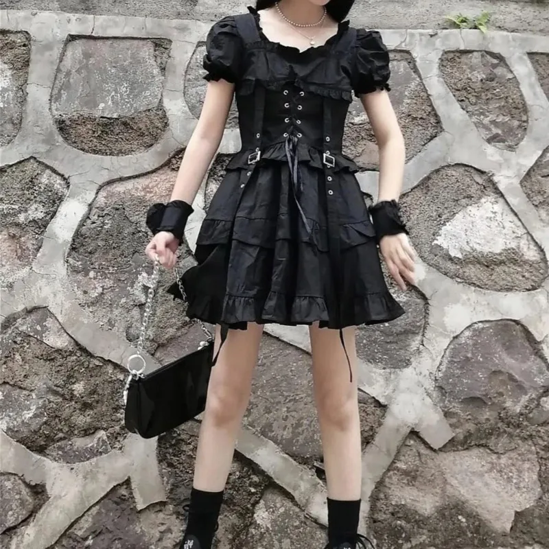 

Y2K для женщин в готическом стиле, в стиле «лолита» платье в стиле Готик, панк, готика, Харадзюку Mall икружевные штаны повязка «хип-хоп» для мин...