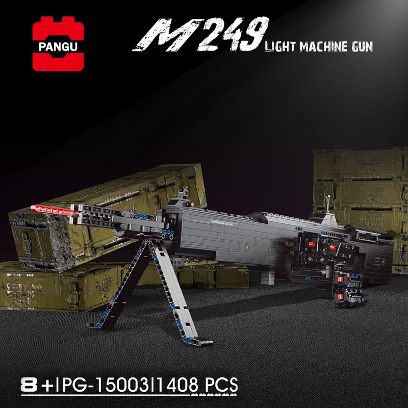 

PG15003 M249 Электрический светлый пулемет, мелкие частицы в сборе, строительные блоки, Детская развивающая игрушка, подарок