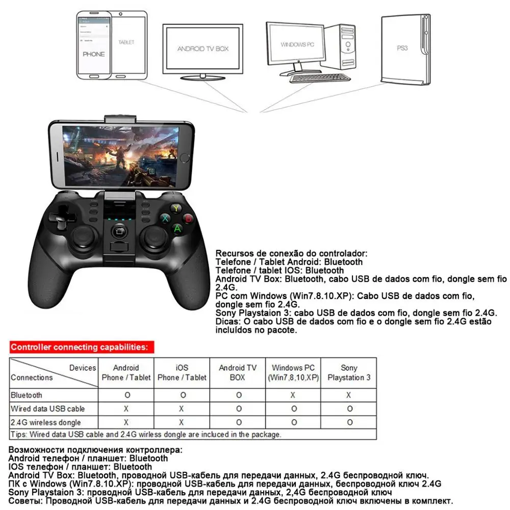 

Ipega 9076 PG-9076 Bluetooth Gamepad Game Pad Controller Mobile Trigger Joystick For Android Cell Smart Phone TV Box PC PS3 VR