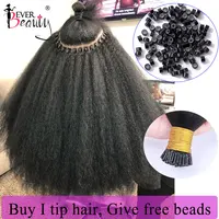 Brazilian Afro Kinky Straight I Tip Microlinks Hair Extensions Human Hair 100% Virgin Hair For Women Yaki Bulk Hair Ever Beauty
