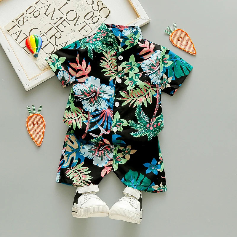 Baby Boy Clothes Toddler Kids Clothing Fashion Printed Flower Leaf Short Sleeve Shirt + Shorts Set 1 2 3 4 5 Years Costume | Детская