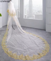 new arrival gold lace wedding veils two layer 3 5 meter bridal veil long wedding accesorios novia boda velos bridal headwear