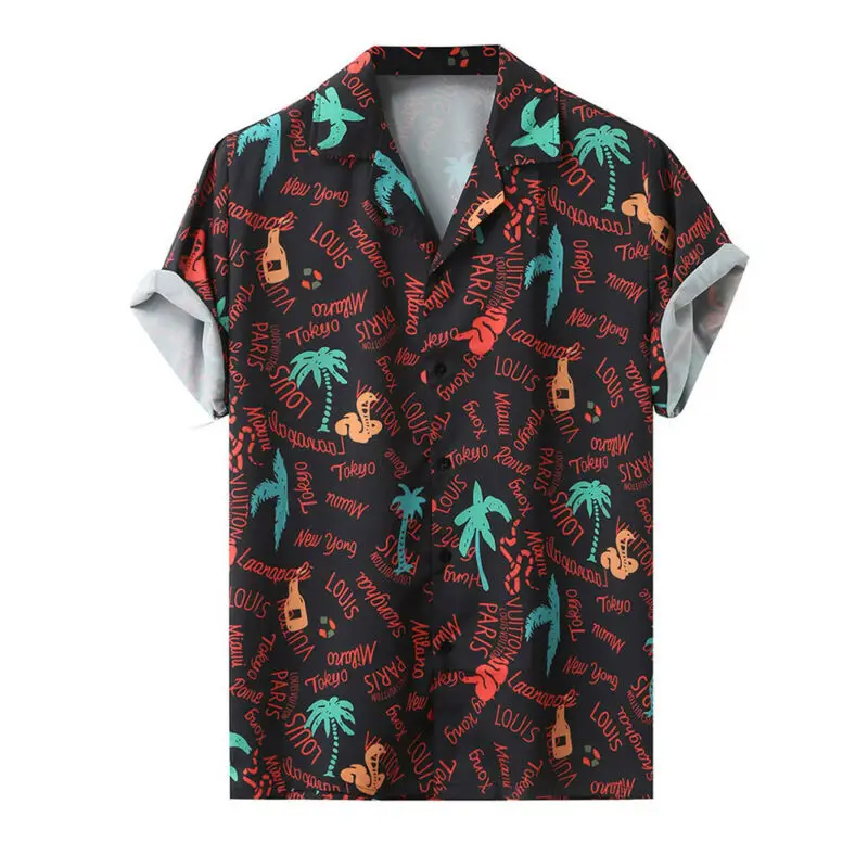 

Single Breasted Fashion Clothing Men's Hawaiian Shirts Floral Coconut Tree Print Beach Summer 2021 Party Holiday Style Tops