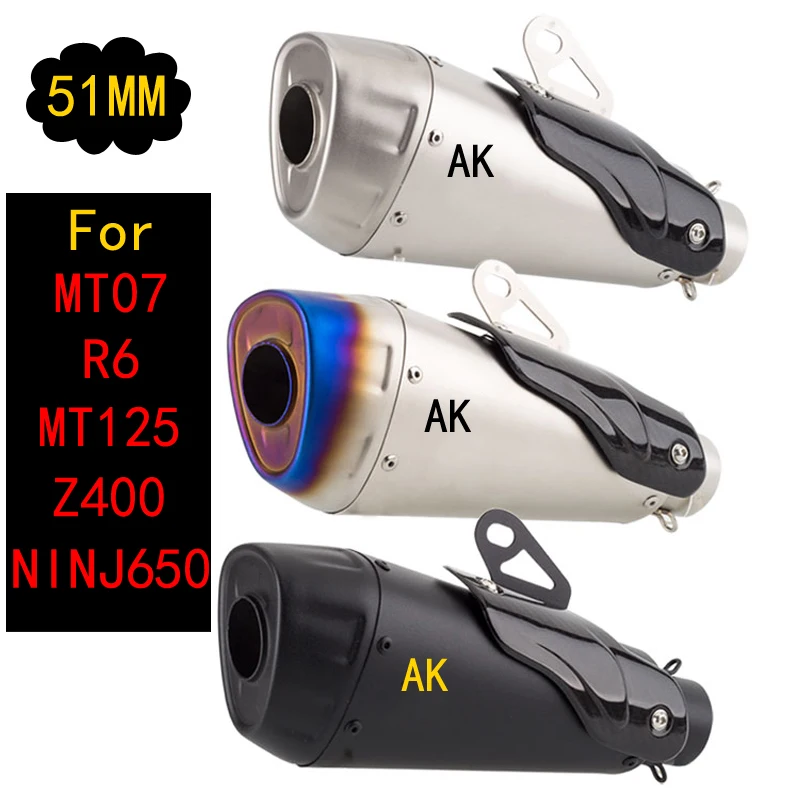 

51mm Universal Motorcycle Exhaust Pipe For MT07 R6 MT125 Z400 NINJ650 AK Laser Mark Stainless Steel Modified Escape Moto Racing