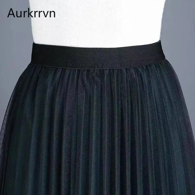 

Aurkrrvn Women Lace Autumn Pleated Skirts 2020 Womans Gauze Plus Size Office Long Skirts Female Elegant Party Evening Skirts